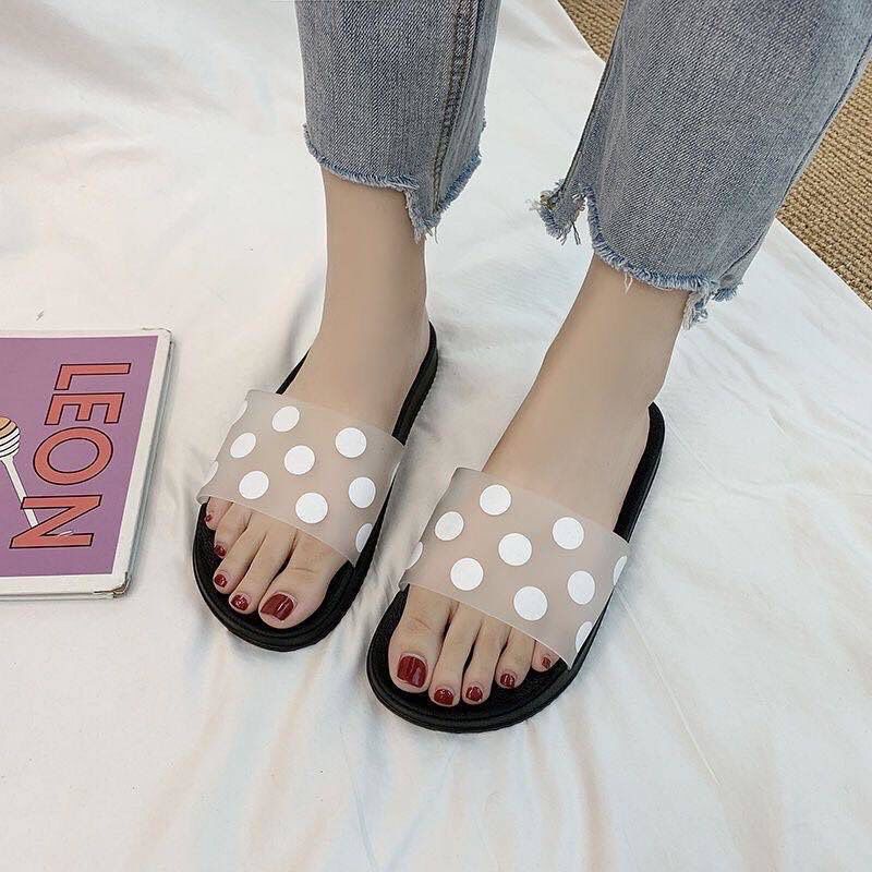 IDEALIFESHOES Sandal Wanita dot pink hitam Korea Sendal Cewek Sandal Wanita Kekinian Selop Karet Sendal Santai Wanita DOT