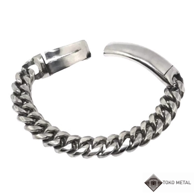 GELANG TANGAN BAJA TITANIUM RANTAI PLAT ANTI KARAT UNTUK PRIA [ TOKO METAL]