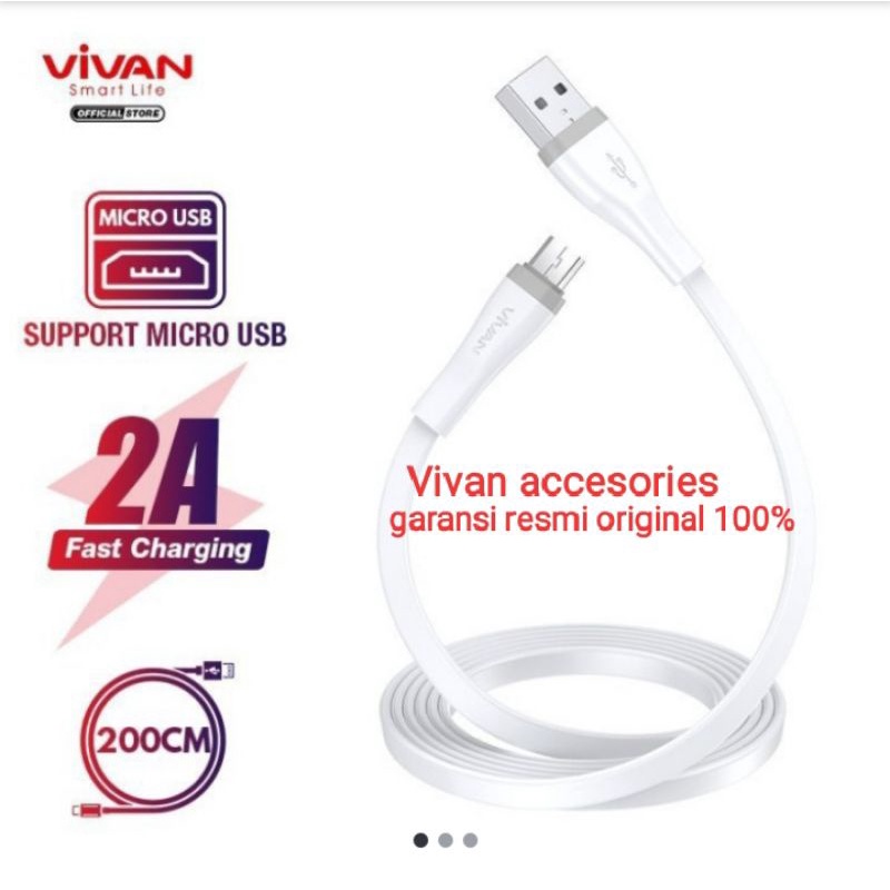 VIVAN SM200S 2A-200CM Micro Quick Charge SR Extended Protection Flat Design Data Cable WHITE