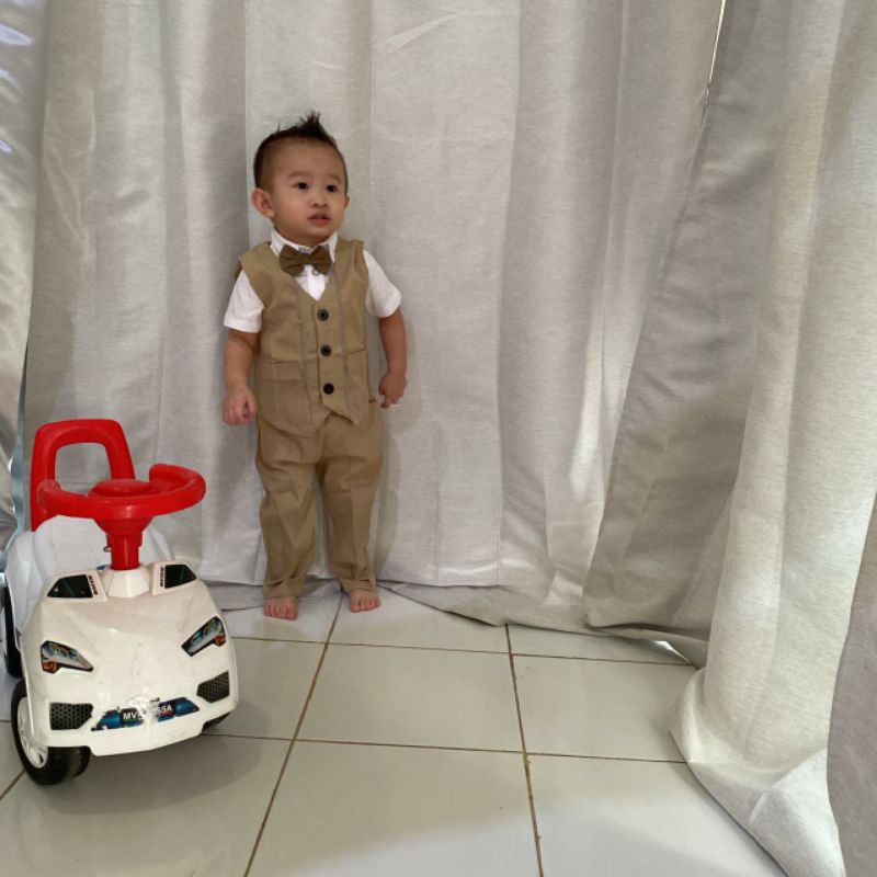 Setelan Jas Vest Pesta Rompi Anak laki laki Rompi ukuran besar 2~4.5 th Tuxedo Dasi Panjang Katun Fashion Kids Trendi