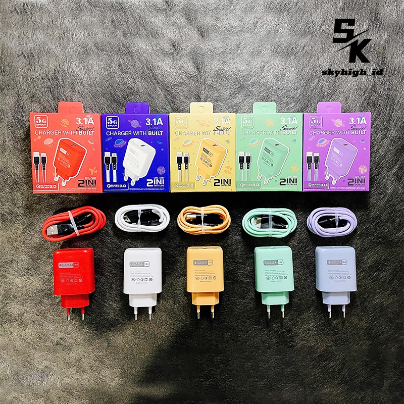 【CA002】[GROSIR/COD]Skyhigh Charger+Micro Cable 3.1A 16W Macaron Travel Adaptor Colokan USB Port 5G QC3.0 Quick Charging