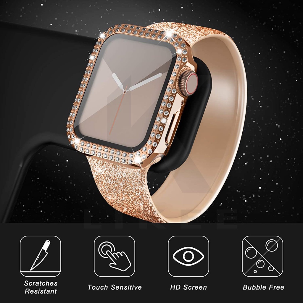 Diamond CaSE For Apple watch 41mm 45mm 40mm 42mm 38mm Bling Bumper Pelindung Cover iWatch Series7 3 4 5 6 se Untuk t500 x7 t5 t5 ft50 w26 w46 w56