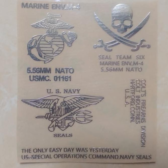 BARANG BARU sticker stiker decal metal tempelan untuk aeg dan wgg m4 ar15 silver