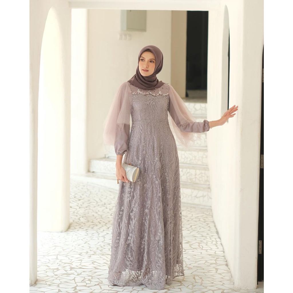 GAMIS BROKAT NADINE LUNA VEKKA MODEL TERBARU | GAMIS WANITA MUSLIMAH SYAR'I MEWAH MURAH MODERN | GAMIS LEBARAN MODERN-3