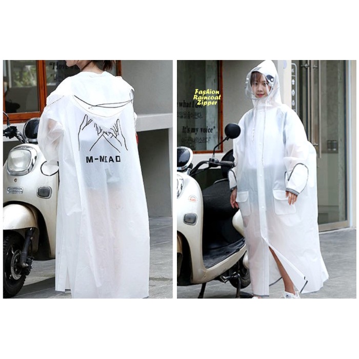 Fashion Raincoat Zipper Jas Hujan Dewasa unisex ada ruang ransel tebal - M-MIAO, WHITE XL(U0B0) Jas 
