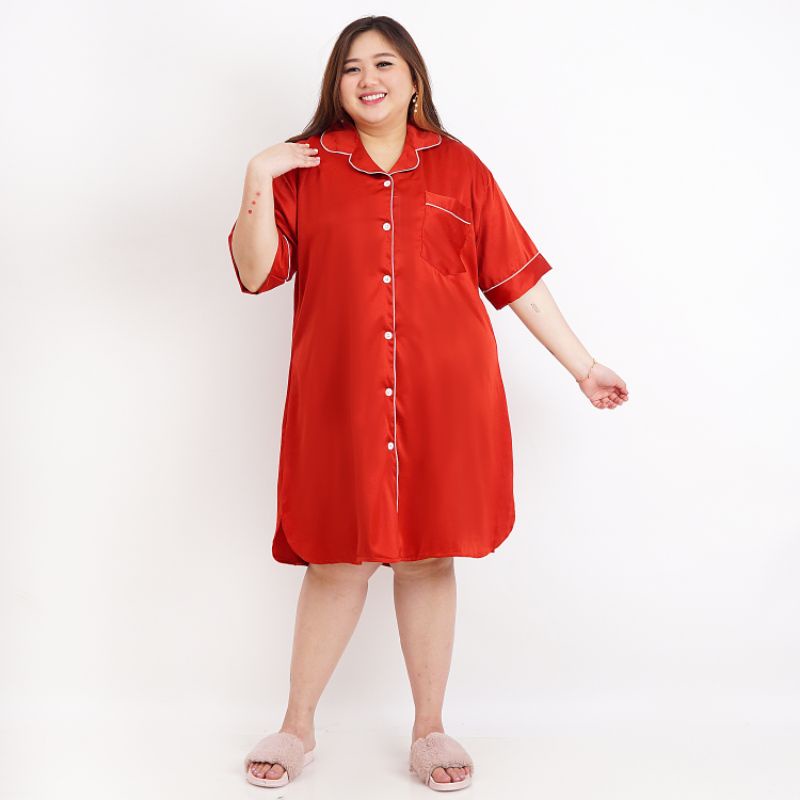 BIGSIZE ● XTOXPLUS - Daster Satin Sleepwear JUMBO Baju Tidur Homewear Piyama Lingerie