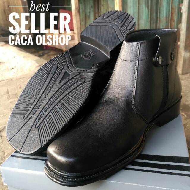 AR Exclusive Sepatu PDH Sleting Samping Tapak Petak 1920 Hitam Dove 100% Kulit Asli Original Magetan