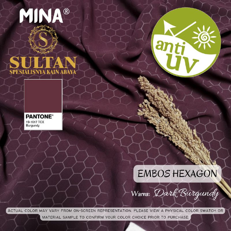 50CM EMBOS HEXAGON MINA DARK BURGUNDY ANTI UV KAIN ABAYA SULTAN