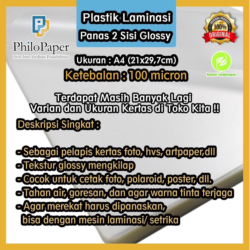 

Plastik Laminasi Panas Glossy 2 Sisi A4