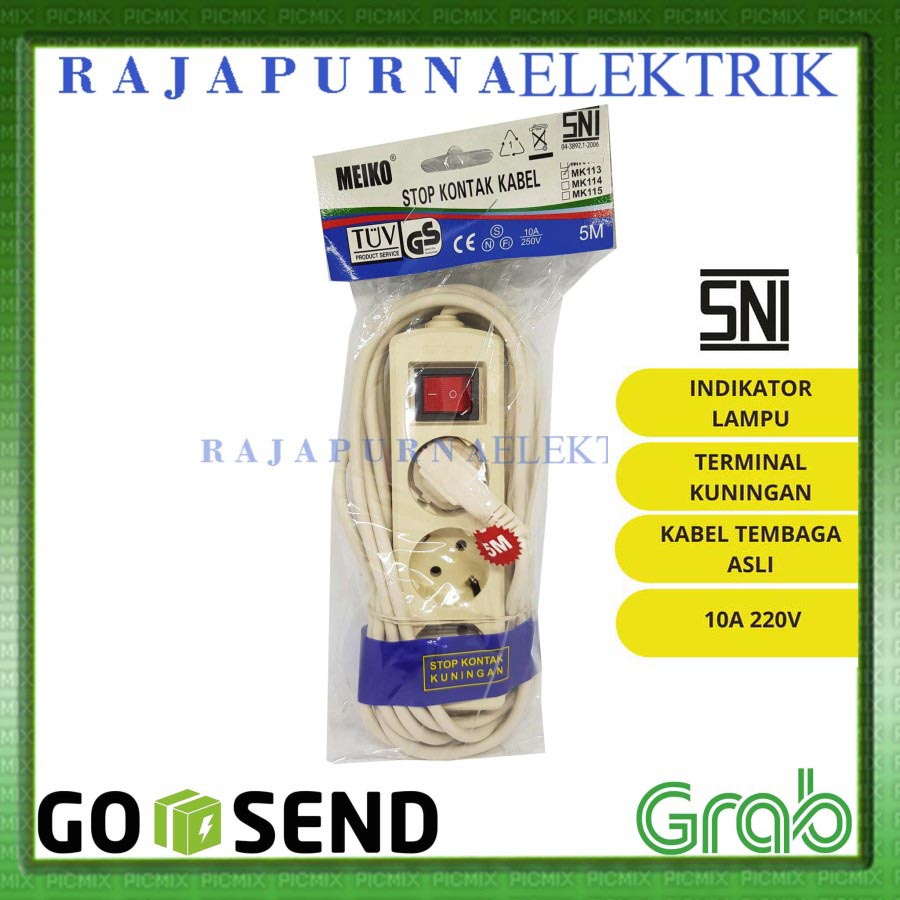 Stop Kontak 3 lubang - saklar on-off - kabel 5 meter 5m - SNI - MEIKO