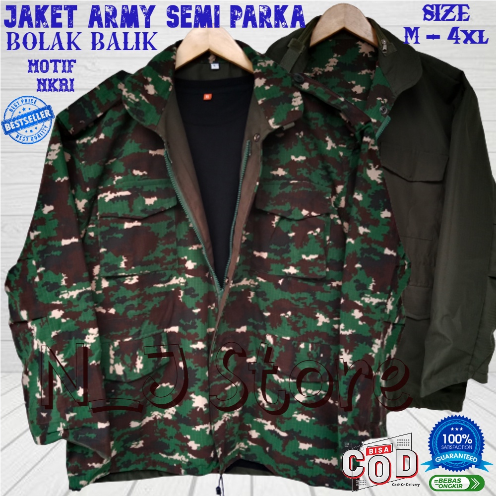 Jaket Semi Parka Army Loreng TNI NKRI Bolak Balik Terbaru Berkualitas Harga Terjangkau