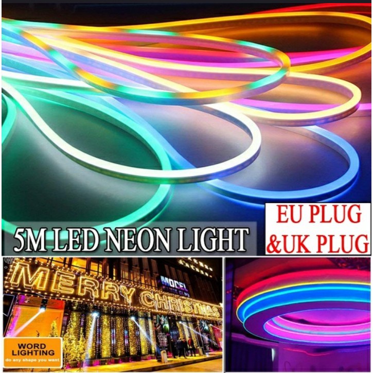  Lampu  LED  Neon Flex LED  Strip  Flexible 5 Meter DC  12V IP65 