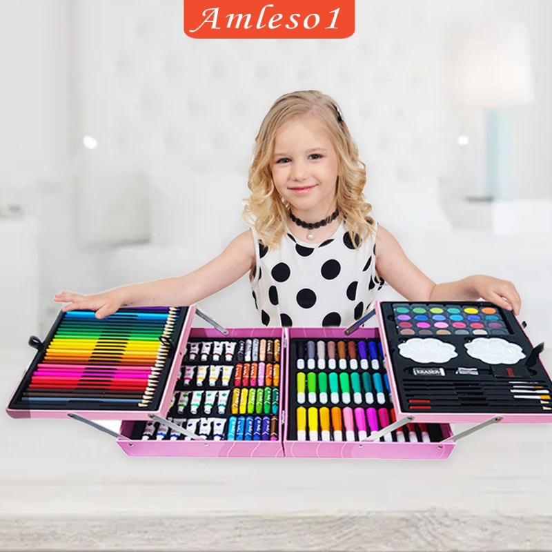 Amleso1] 200 Pcs Painting Kit Kids Art Case Colour Paint Watercolor Pen Set Portable | Shopee Indonesia