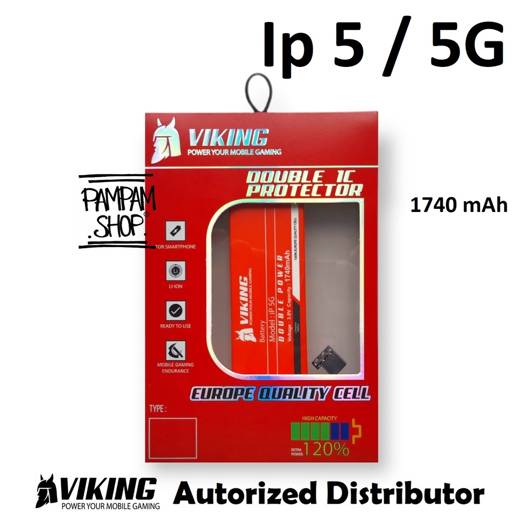 Baterai VIKING Double Power for Ip 5 5G Batre Batrai Battery Iphone Handphone HP