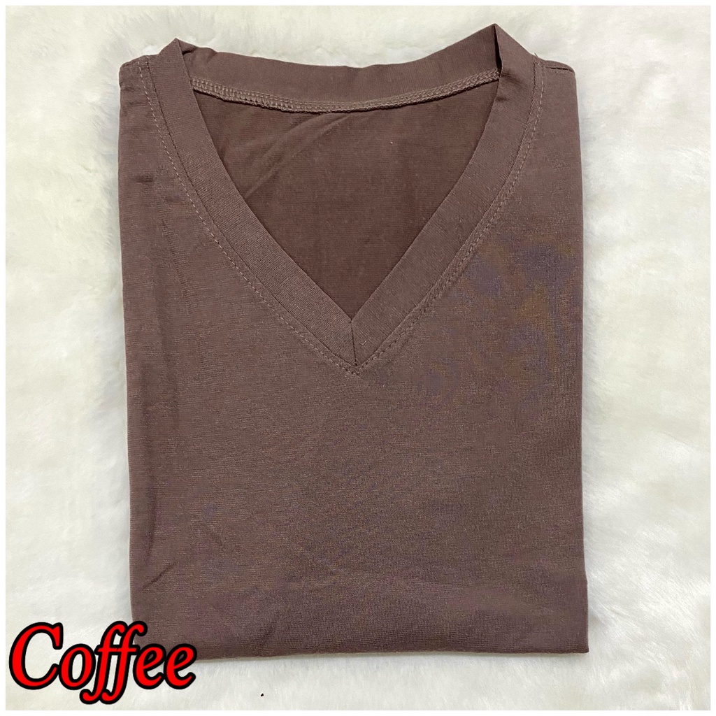 V-NECK JUMBO XXL Panjang / Kaos Polos Basic Vneck Panjang /  t-shirt / Atasan Pakaian Wanita Murah-TPJ V-XXL - COFFEE