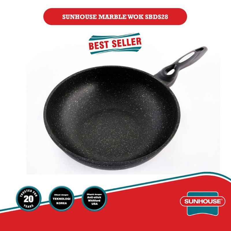 Sunhouse SBDS28 Marble Frying Pan Wok Anti Lengket Hitam 28 cm 1 Pcs