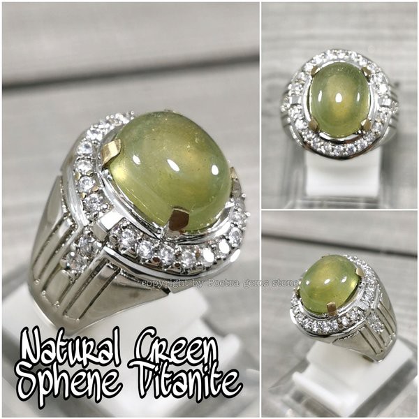 CINCIN BATU PERMATA NATURAL GREEN SPHENE TITANITE