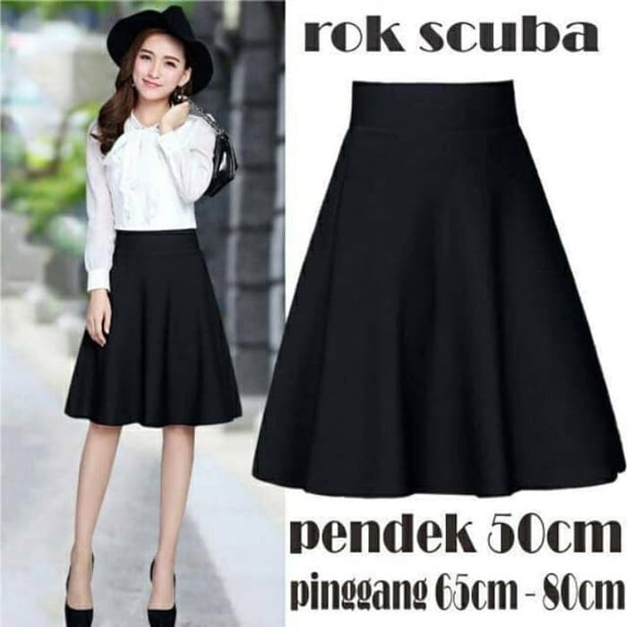 [cod] Rok Payung Midi Flare Skirt Pendek Wanita - Hitam