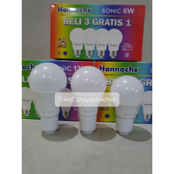 PROMO Lampu Bohlam LED Sonic 6w,10w,13w Hannochs ISI 4Pcs Cahaya Putih