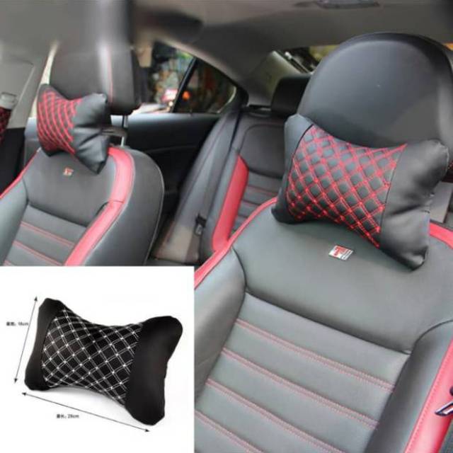 Bantal Mobil Kulit Bordir Hitam