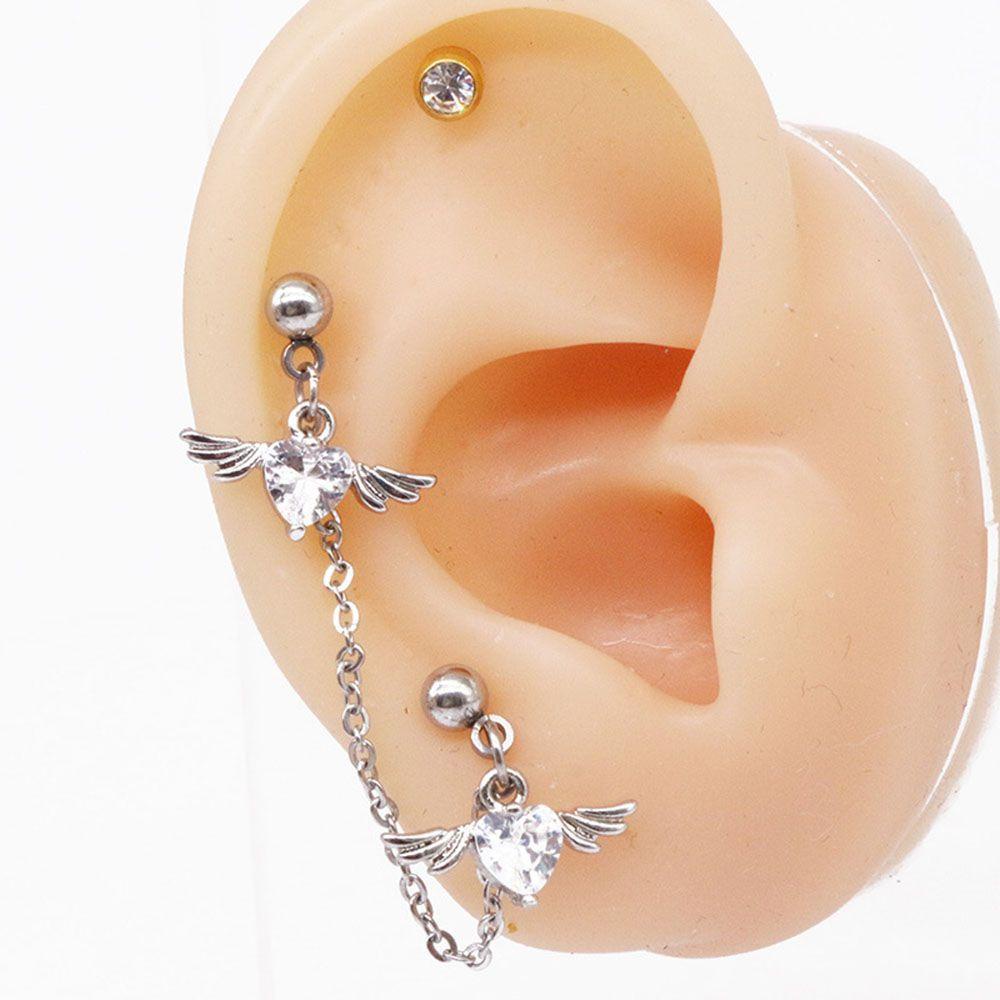 Lily Helix Piercing Anting Rantai Panjang Wanita Cewek 1.2mm Sayap Malaikat