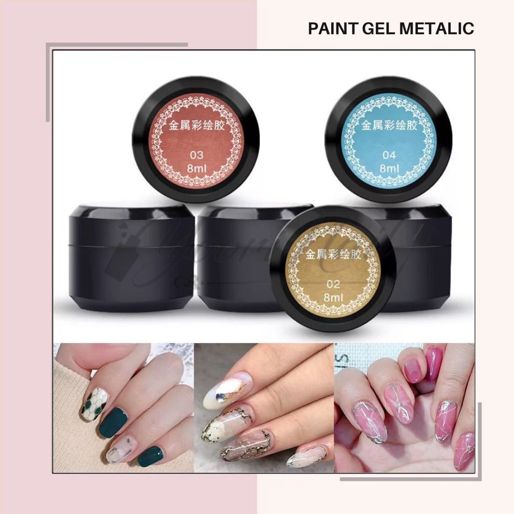 Paint gel metalic silver gold painting gel nail art metallic metalik