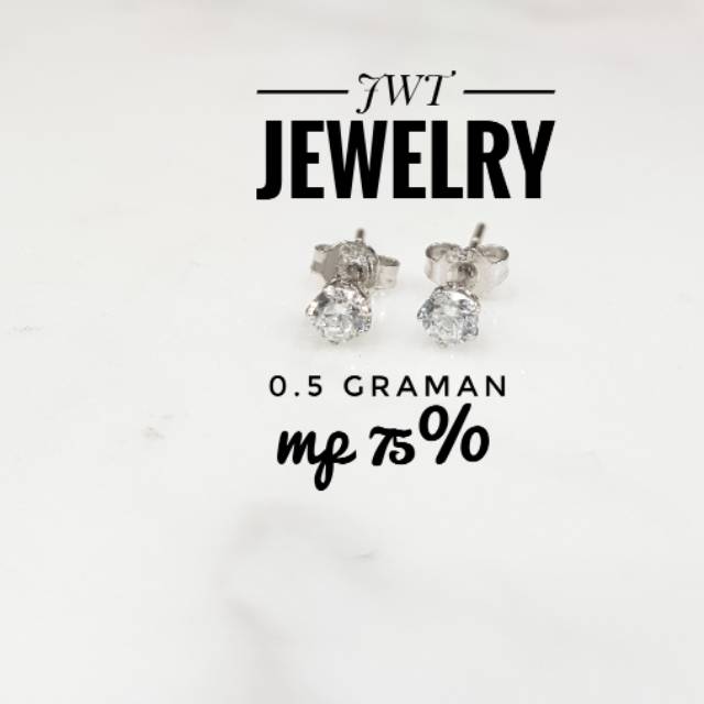 GIWANG ANTING TUSUK SOLITAIRE EMAS PUTIH 75% MODEL BERLIAN