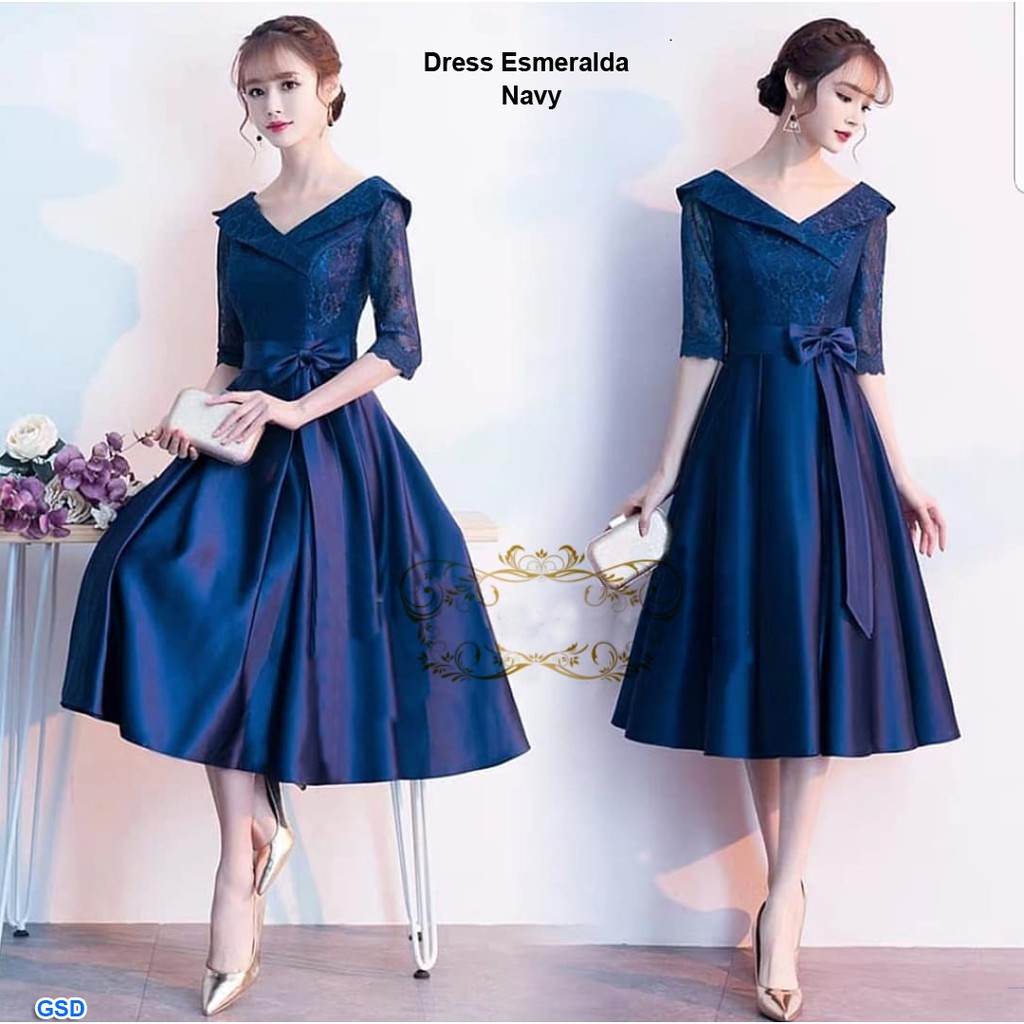 Dress esmeralda/midi dress wanita brokat kombi baletoli/casual dress sabrina model terbaru