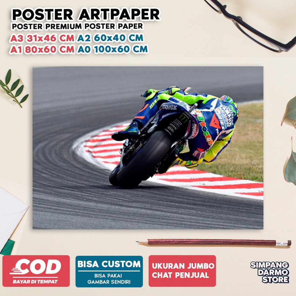 TOKO POSTER DARMO STORE Poster Valentino Rossi VR46 Moto GP Pembalap Legendaris MotoGP Mandalika Paj