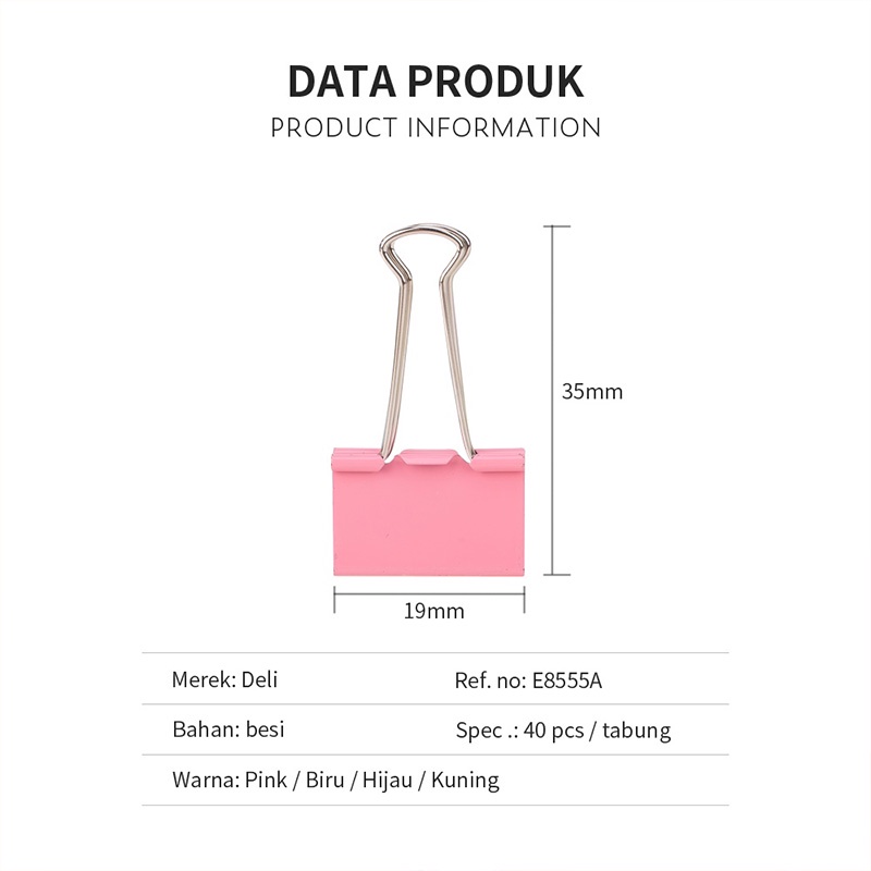 Deli Binder Clip 40 Pcs Klip Kertas Binder Klip 19mm 4 Warna Kebutuhan Kantor Binder Clips