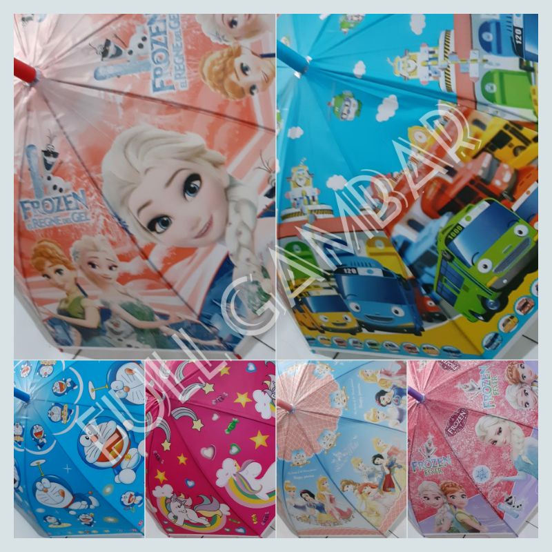 jm/d PAYUNG ANAK HOLOGRAM/FULL KARAKTER LUCU CEWE COWO BAHAN PVC PLUS PLUIT