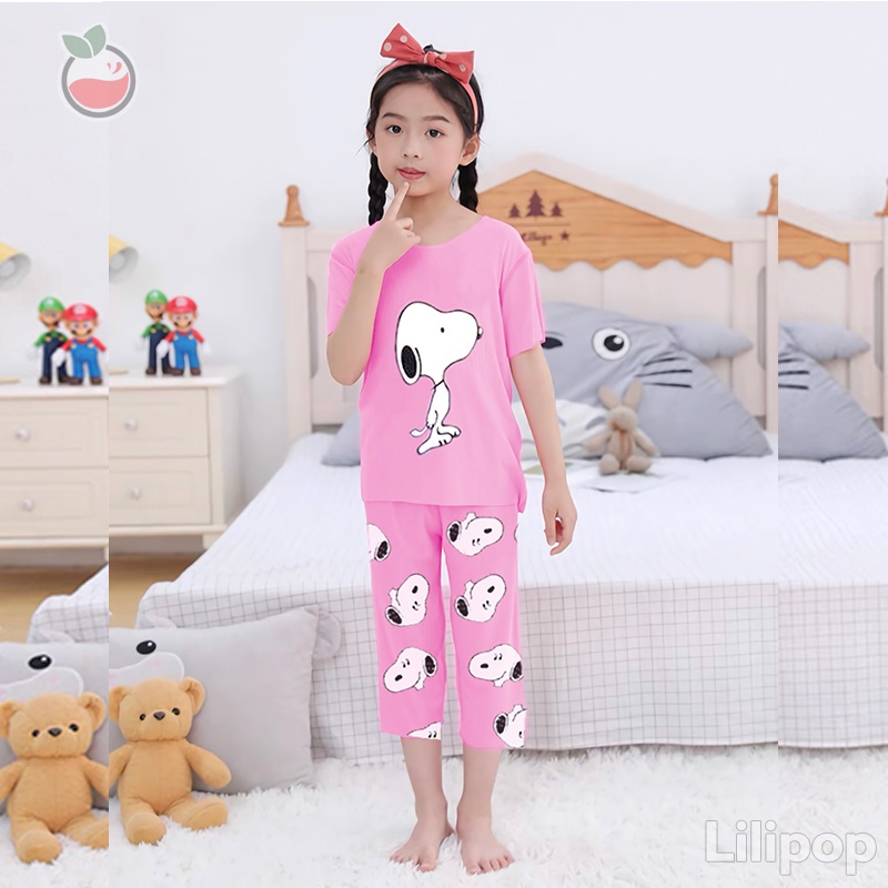 Baju Tidur Anak 3/4 Snoopy Perempuan dan Laki Usia 2 - 7 Tahun Stelan Celana