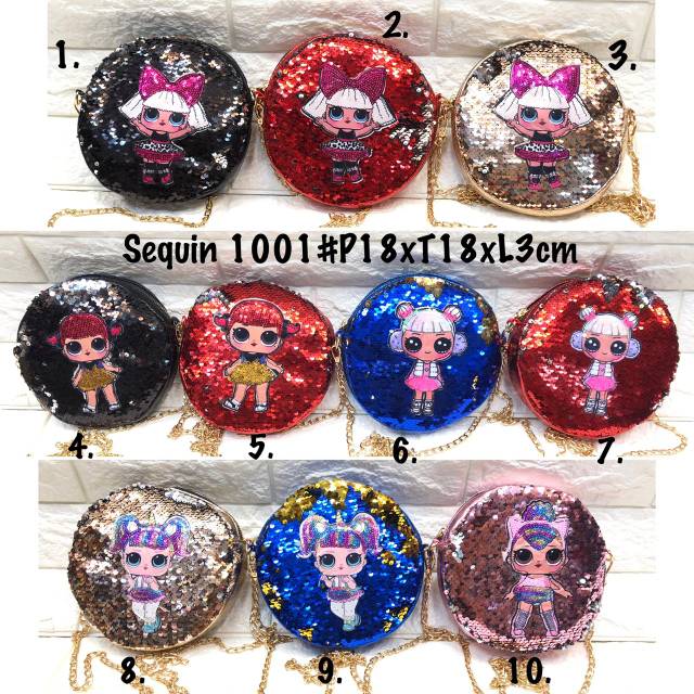 Tas Selempang Sequin LOL Bulat Tali Rantai