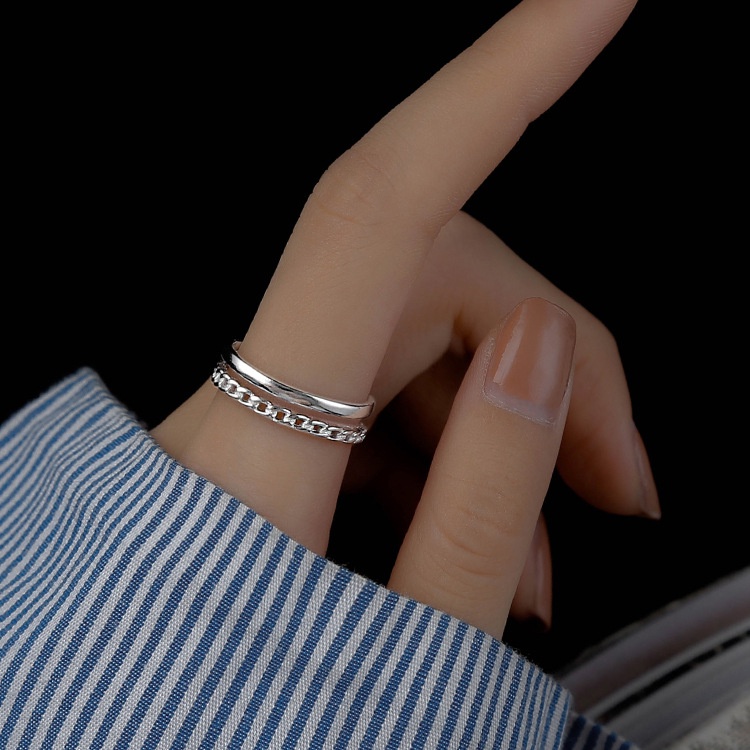 Opening Double-layer Parallel Adjustable Ring Female Ins Simple Personality Simple Ring Female Fashion Sweet Heart Jewelry