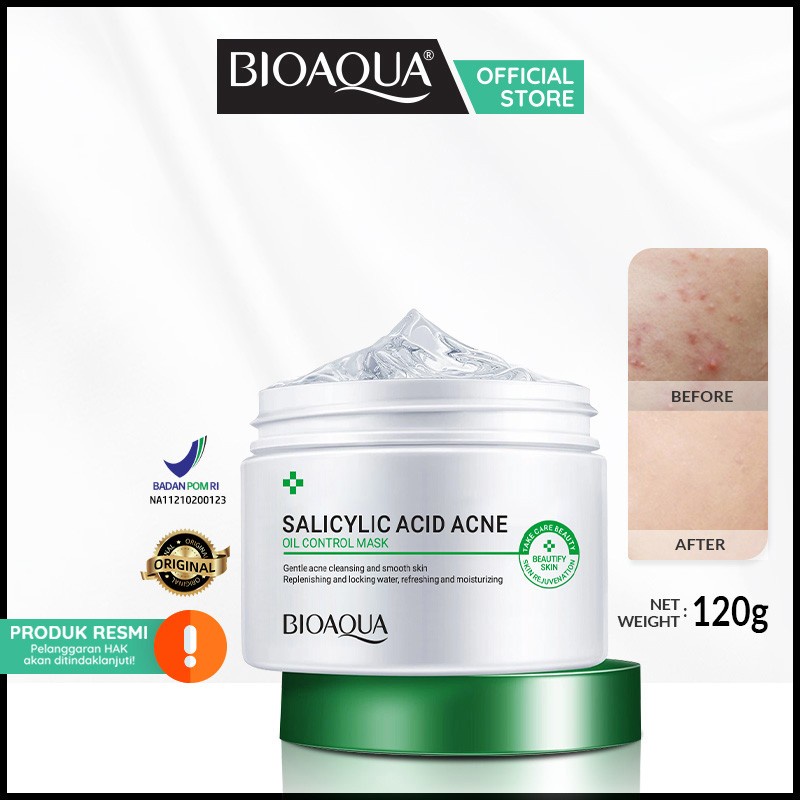 BIOAQUA Salicylic Acid Acne Oil Control Masker Wajah jerawat 120g BPOM