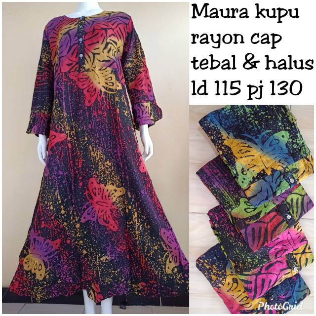 Daster Maura Kupu Lengan Panjang Batik Rayon Daster Nyaman bahan Adem dipakai Sehari hari buat Tidur