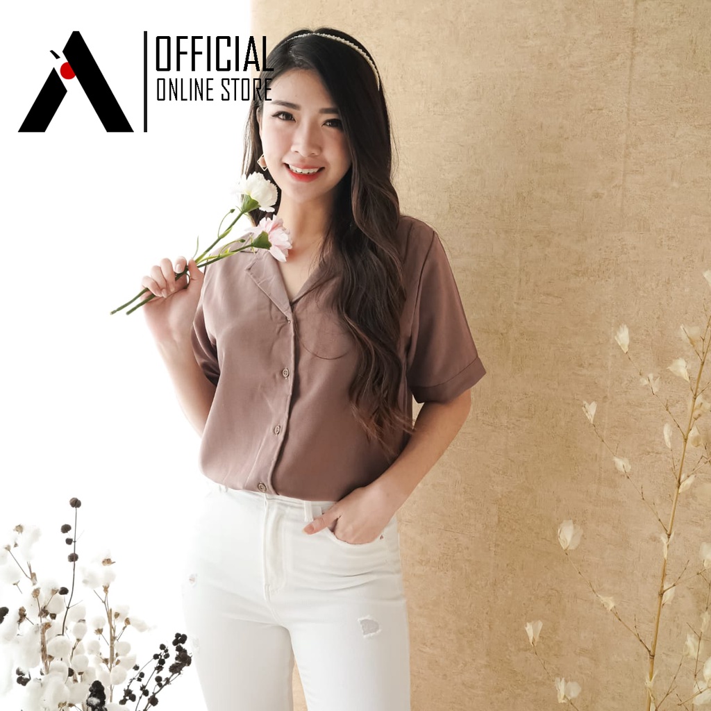 KEMEJA WANITA LENGAN PENDEK BASIC POLOS FASHION KULIAH&SANTAI TERBARU-3