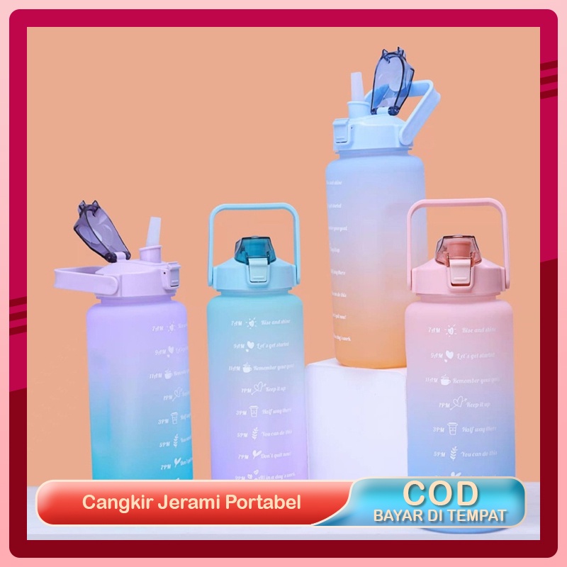 BOTOL MINUM 2 LITER 2000ML KOREA VIRAL/ BOTOL MINUM TUPPERWARE / CANGKIR JERAMI PORTABEL CANGKIR