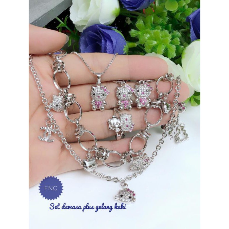[xuping] paket perhiasan dewasa hello kitty gelang tangan kaki rantai silver 220121