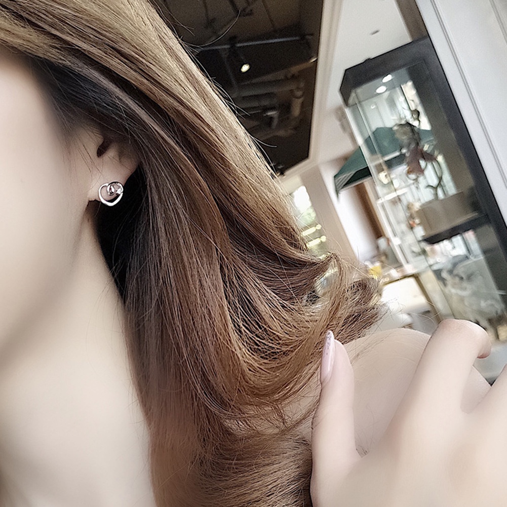 Hu Hu Hu Hu Hu Alat Bantu Pasang Kacamata♡ Anting Stud Berlian Imitasi Bentuk Hati Model Hollow Untuk Wanita