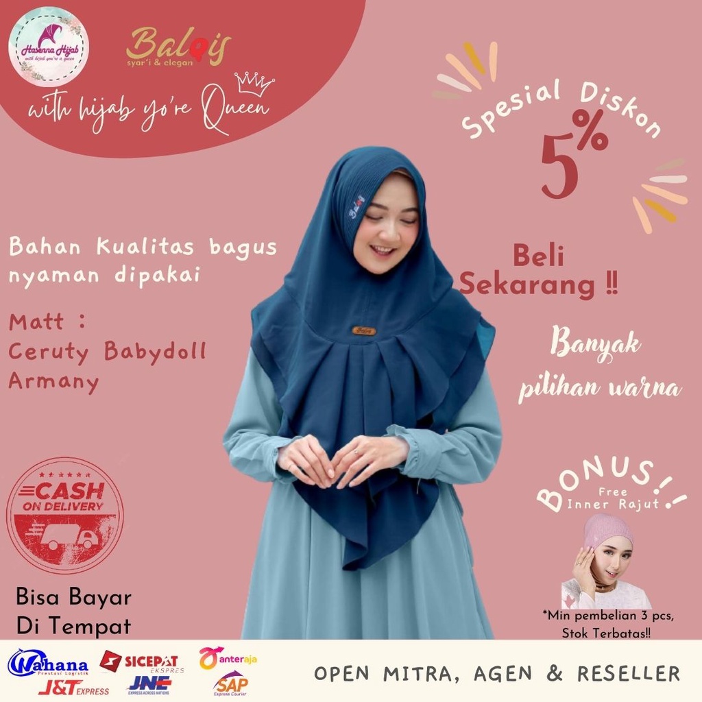 Hijab Khimar Humaira Ceruty 2 Layer Premium  Balqis Hijab