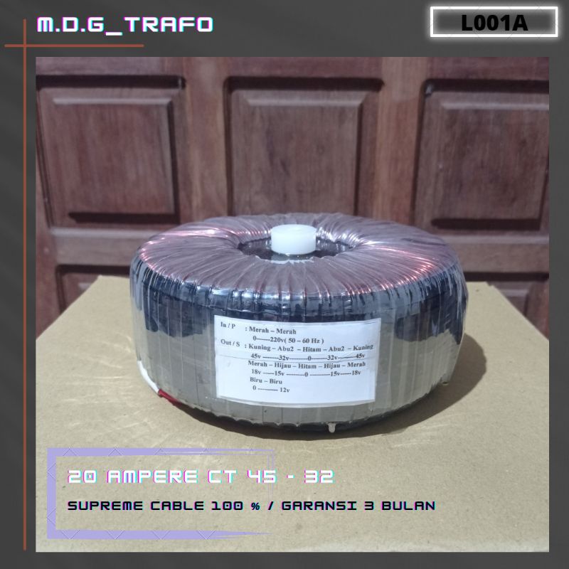trafo toroid donat 20A CT 45v - 32v murni