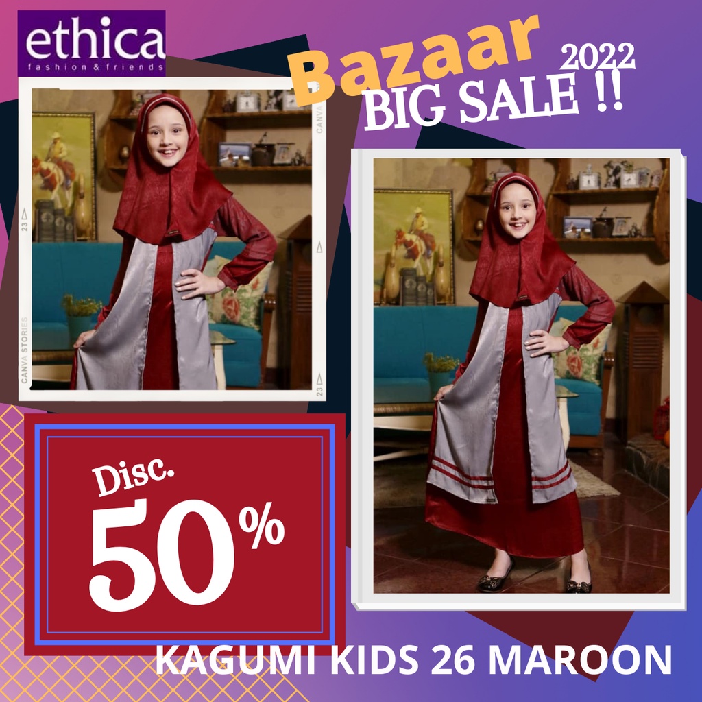 BIG SALE 2022 / BAJU GAMIS ANAK ETHICA KAGUMI KIDS 26 MAROON / BAJU GAMIS ANAK PROMO ETHICA KAGUMI K