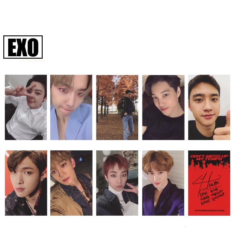 10pcs / set Kartu Foto Dengan Tanda Tangan Kpop EXO Untuk Koleksi