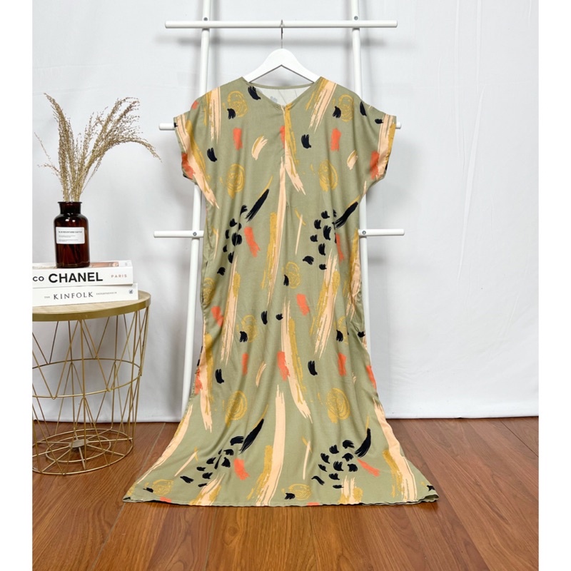 daster long semata kaki, daster panjang viral kekinian, daster rayon busui terlaris-Long Abstrak Matcha