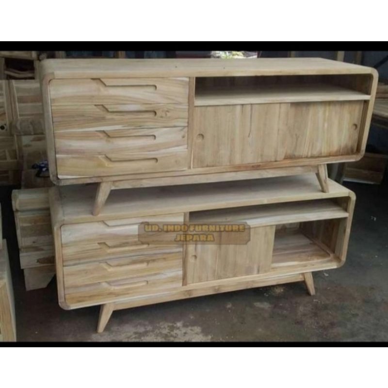 meja Tv bufet pendek kayu jati full laci + lemari kecil model polos