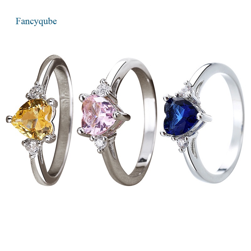 Fancyqube Cincin Sterling Silver 925 Bentuk Hati Hias Kristal Untuk Pernikahan