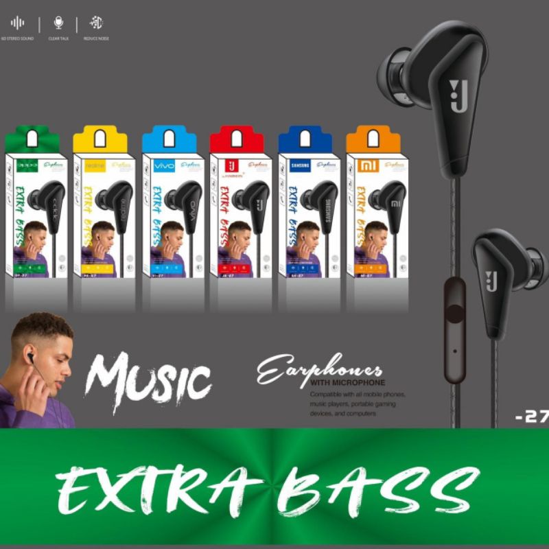Headset JB-11 Extra Bass Earphones Music Call Gaming With Mic