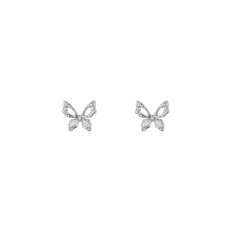 Anting Tusuk Model Kupu-Kupu Hollow Bahan Alloy Lapis Silver Gaya Korea Untuk Wanita Butterfly