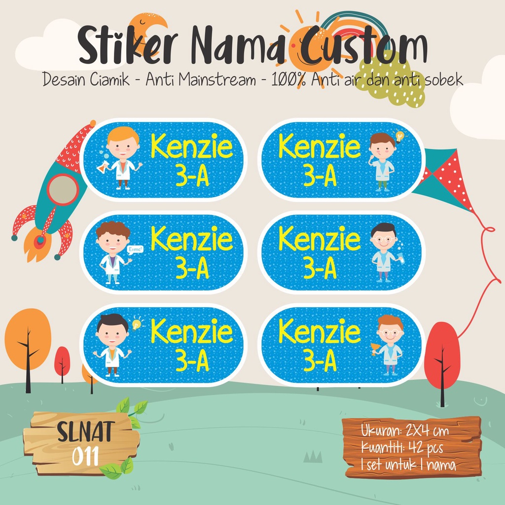 

sticker label nama anak kartun cute lucu SLNAT 011